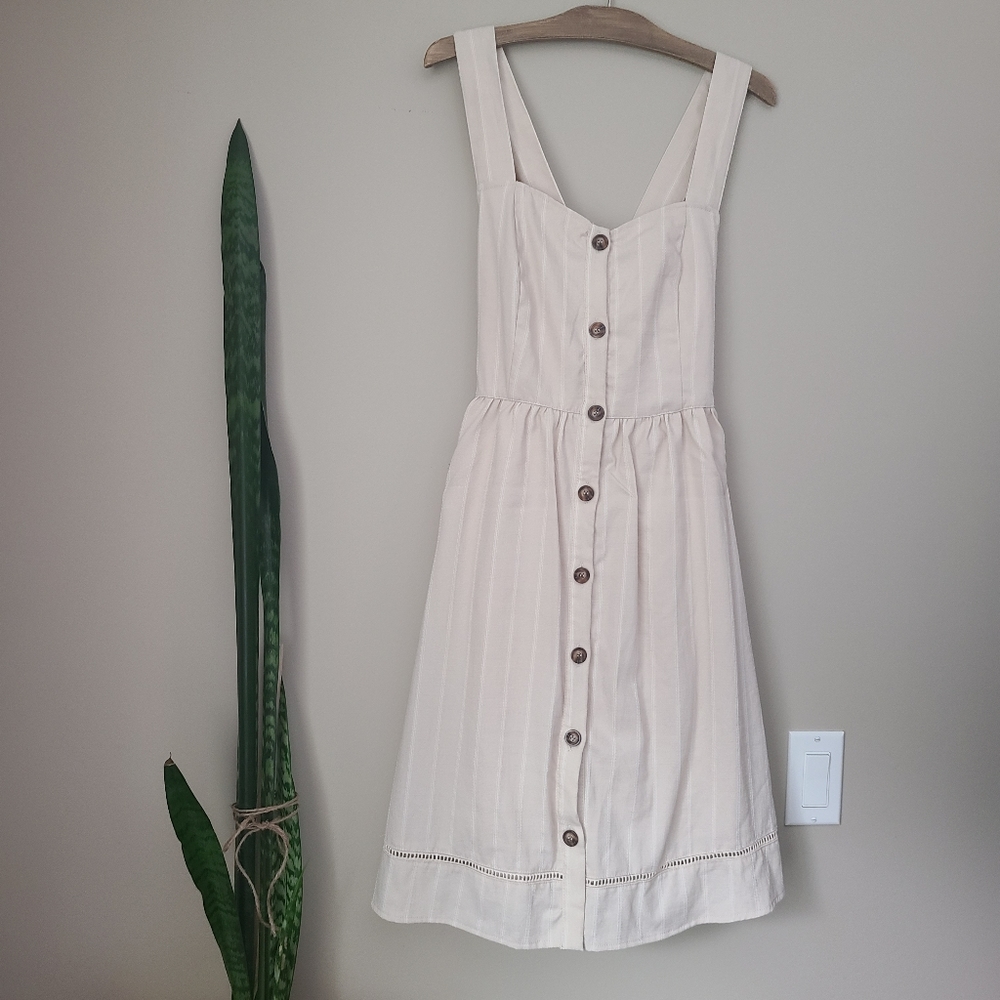 DOE & RAE | Cream Striped Buttonup Sundress Dress